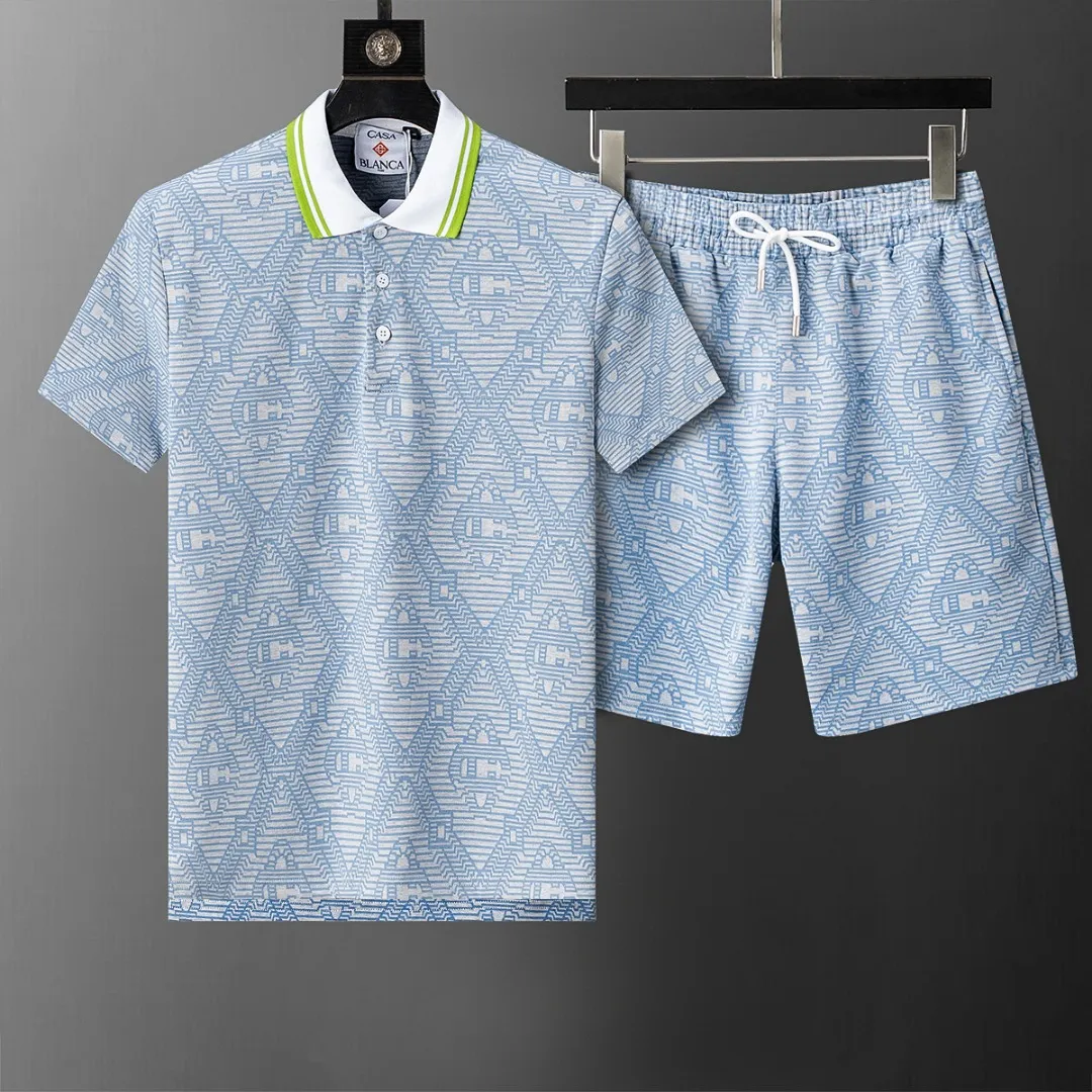 6653# 2026 spring and summer New Arrival men's lapel short-sleeved shorts suit, knitted jacquard fabric, fashionable and handsome style, comfortable fabric, rigorous workmanship, and neat wiring. Good upper body effect·Sizes M-3XL Sky Blue